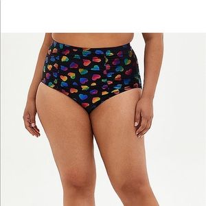 RAINBOW HEARTS HIGH WAIST RUCHED SWIM BOTTOM